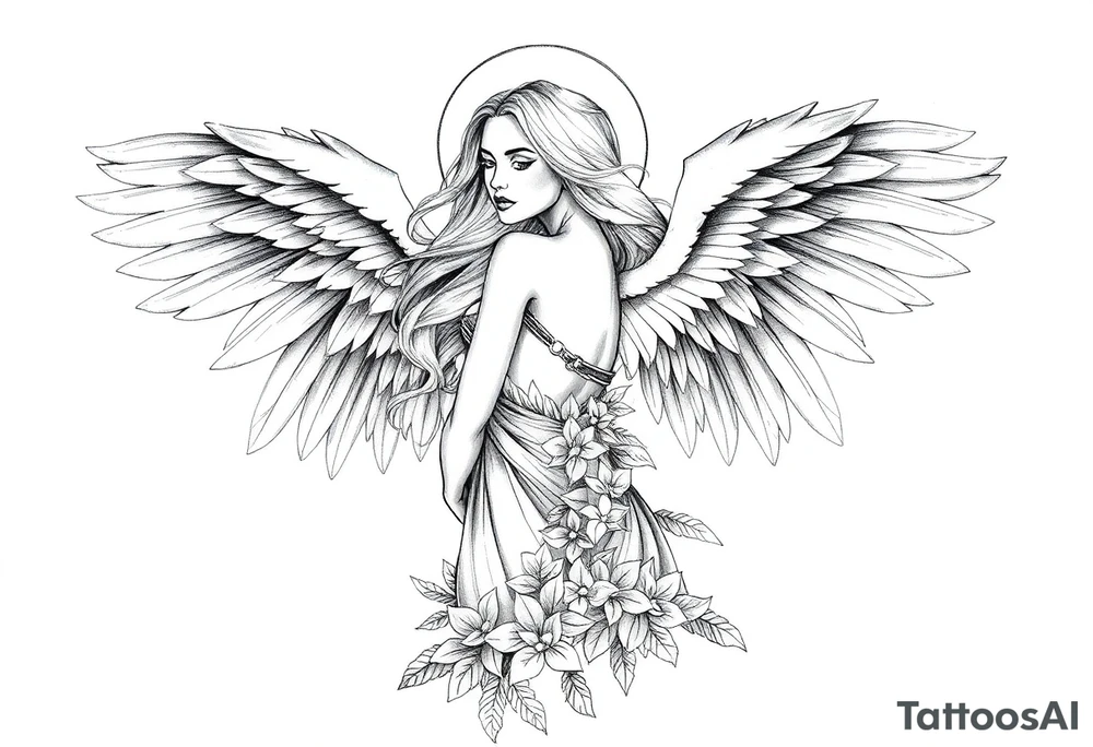 .


🌟 Image 2: Angelic Woman Tattoo Design
 
A beautifully detailed pencil sketch of an angelic woman with long flowing hair and magnificent feathered wings. She wears a flowing, nature-inspired gown adorned with floral and leaf patterns, blending elegance and divine femininity. Her expression is serene yet strong. The feathers and fabric flow gracefully around her, creating a sense of lightness and movement. The black-and-white pencil drawing gives it a timeless, classical tattoo appeal.

Keywords: angel woman, divine beauty, feathered wings, floral gown, feminine strength, heavenly figure, pencil sketch, classic tattoo tattoo idea