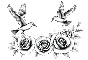 Birds clouds and roses tattoo idea