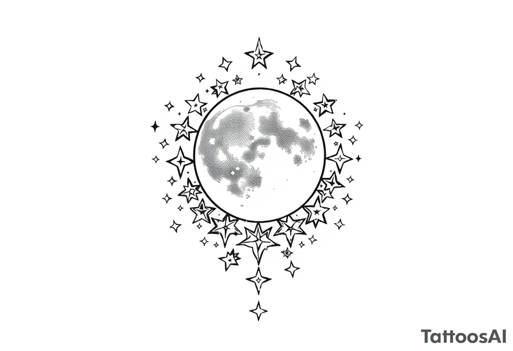 1x10^23 surrounded by cascade of stars and moon tattoo idea