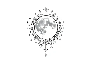 1x10^23 surrounded by cascade of stars and moon tattoo idea