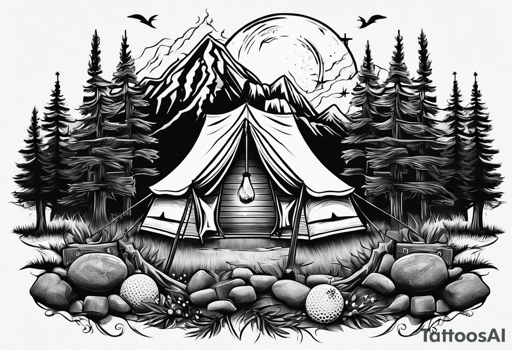 christian 
cross, campfire, golf , whiskey glass, cabin tattoo idea