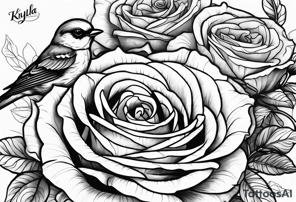roses with birds and the name kayla tattoo idea
