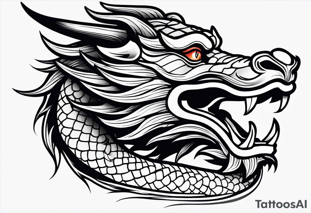 left side profile of a chinese dragon face tattoo idea