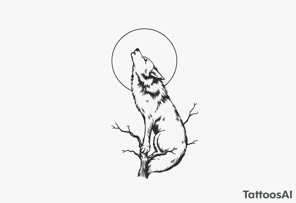 Wolf howling to the moon. Wood pakxer in a tree tattoo idea