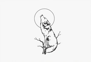 Wolf howling to the moon. Wood pakxer in a tree tattoo idea