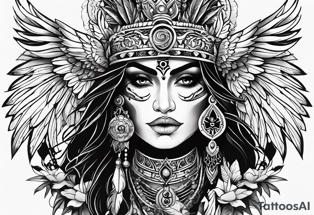 kali, goddess pirate, pachamama, valkrye, warrior, skull, lotus azul, wing, eagle, zenza resonance tattoo idea