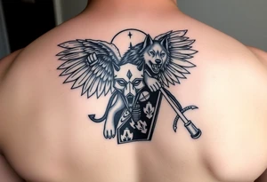 guardian angel wolf on a motorcycle tattoo idea