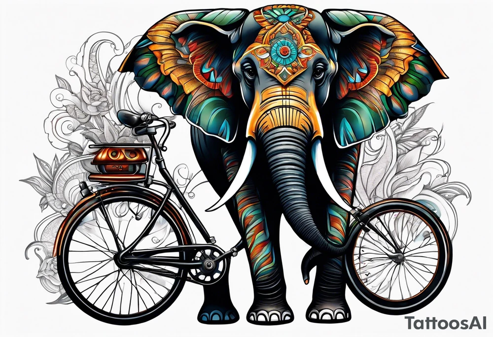 An elephant rides a bicycle tattoo idea