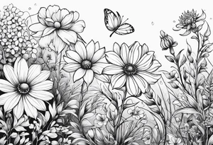 Wildflowers, smaller, vertical , half sleeve tattoo idea