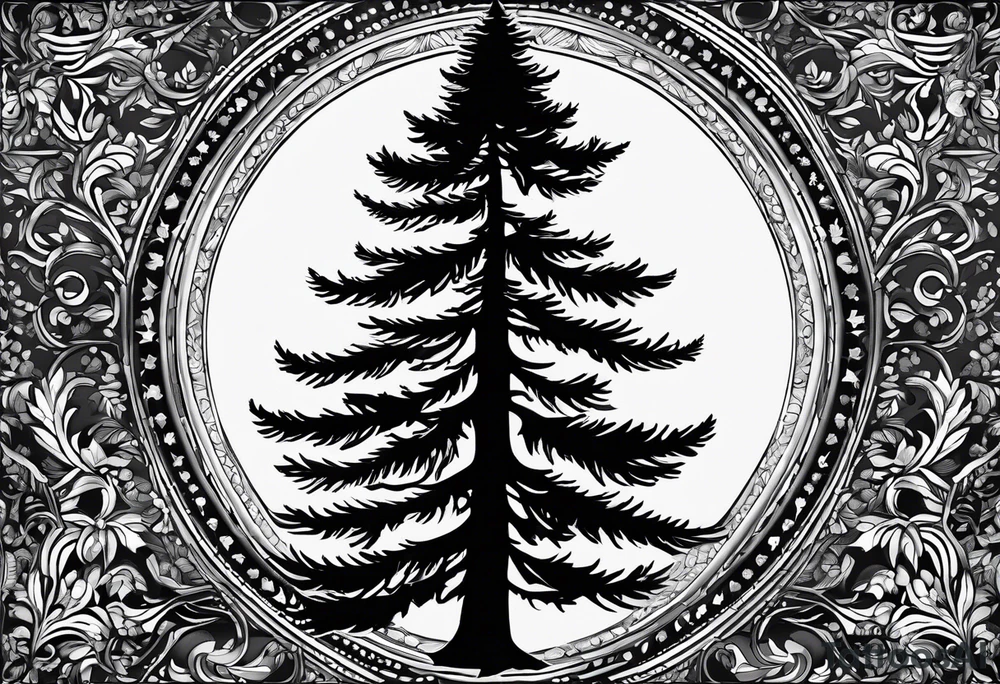 A single douglas fir tree with solid black background, make sure the tree is white tattoo idea