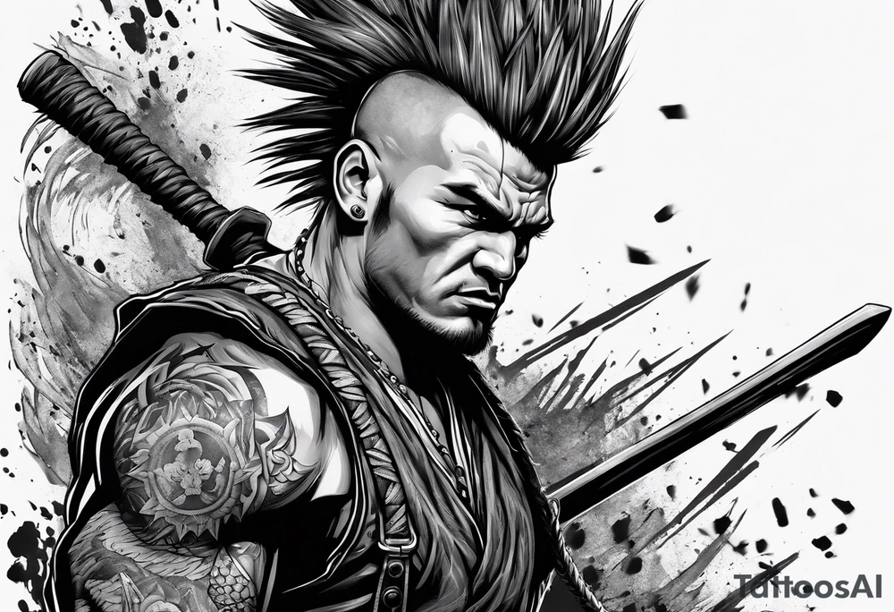 a mad mohawk axeman trying to attack you tattoo idea