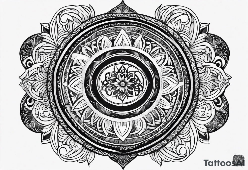 Spiritual forearm sleeve tattoo centred around the Sanskrit symbol for breathe tattoo idea