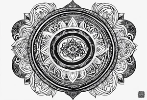 Spiritual forearm sleeve tattoo centred around the Sanskrit symbol for breathe tattoo idea