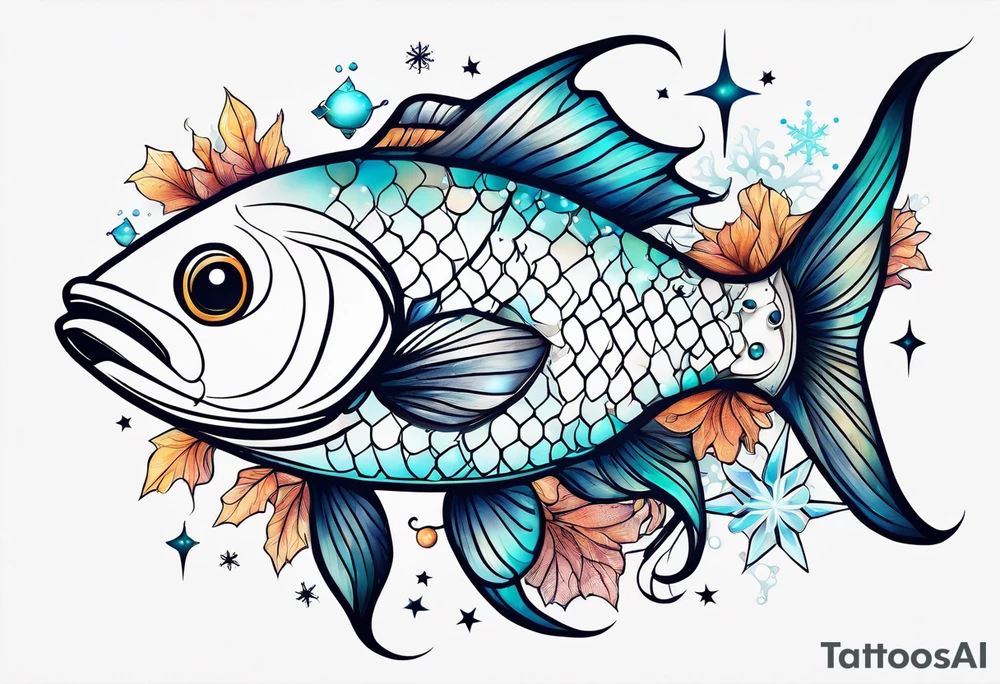 Constellation, animal fish, snowflake tattoo idea