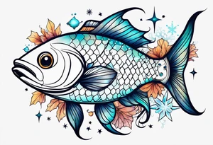 Constellation, animal fish, snowflake tattoo idea