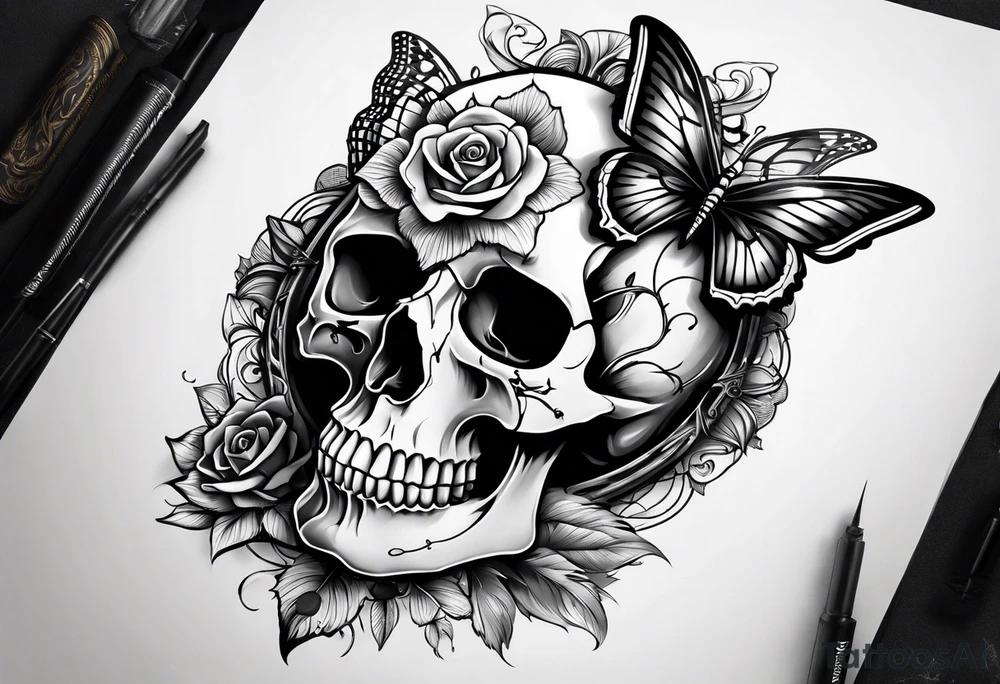 Skull wearing buttefly tattoo idea