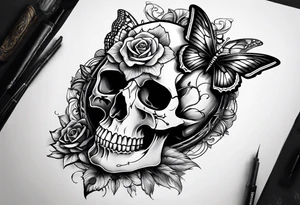 Skull wearing buttefly tattoo idea