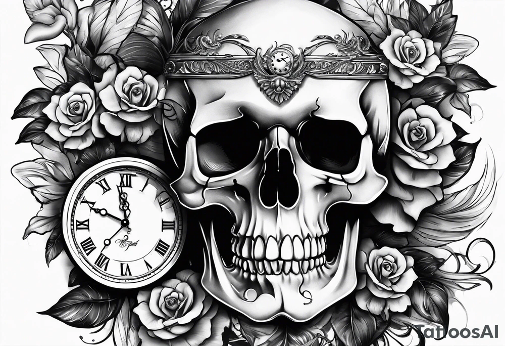 Tattooo that shows that nothing is forever with a skull and a watch tattoo idea