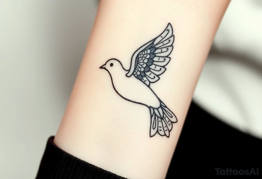 A vintage-inspired collared dove with intricate lace patterns in its wings, in soft neutrals and ivory, symbolizing timeless beauty and grace tattoo idea