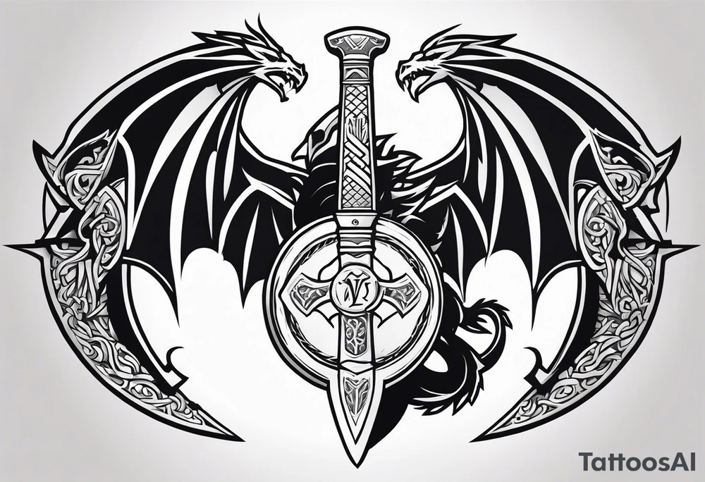 Valhalla sword shield dragon axe valkyrie tattoo idea