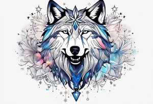 Constellation, two animal wolf, snowflake tattoo idea