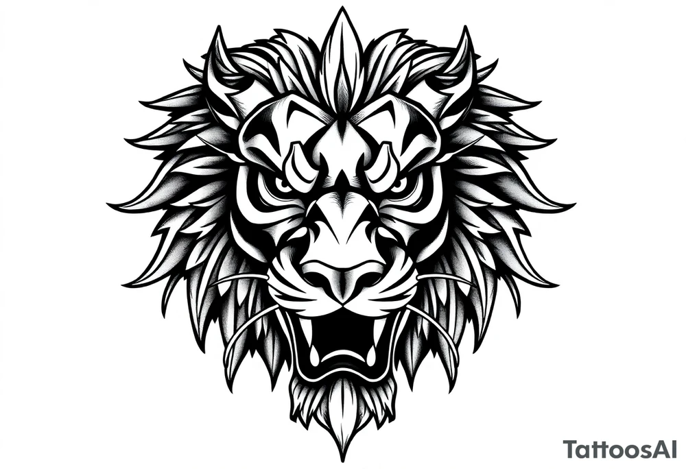 Lion dragon face tattoo idea