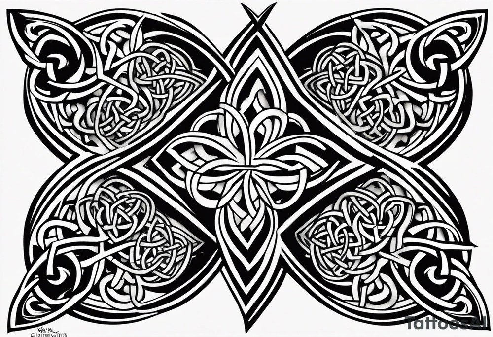 shaded four leaf celtic clover with different celtic knots in each leaf - trinity, love knot, spiral, dara tattoo idea