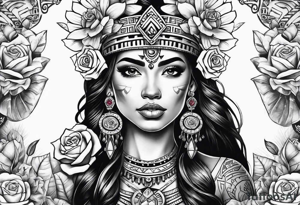 Aztec princess with roses tattoo tattoo idea