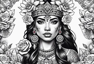 Aztec princess with roses tattoo tattoo idea