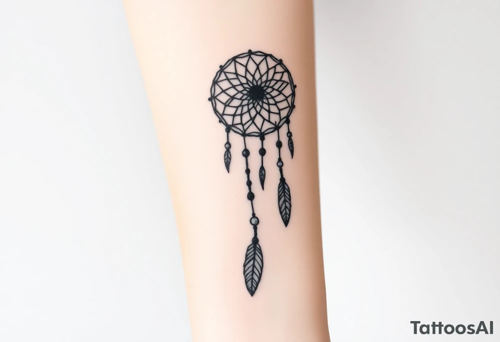 native dreamcatcher with flowing feathers and sacred beads tattoo idea