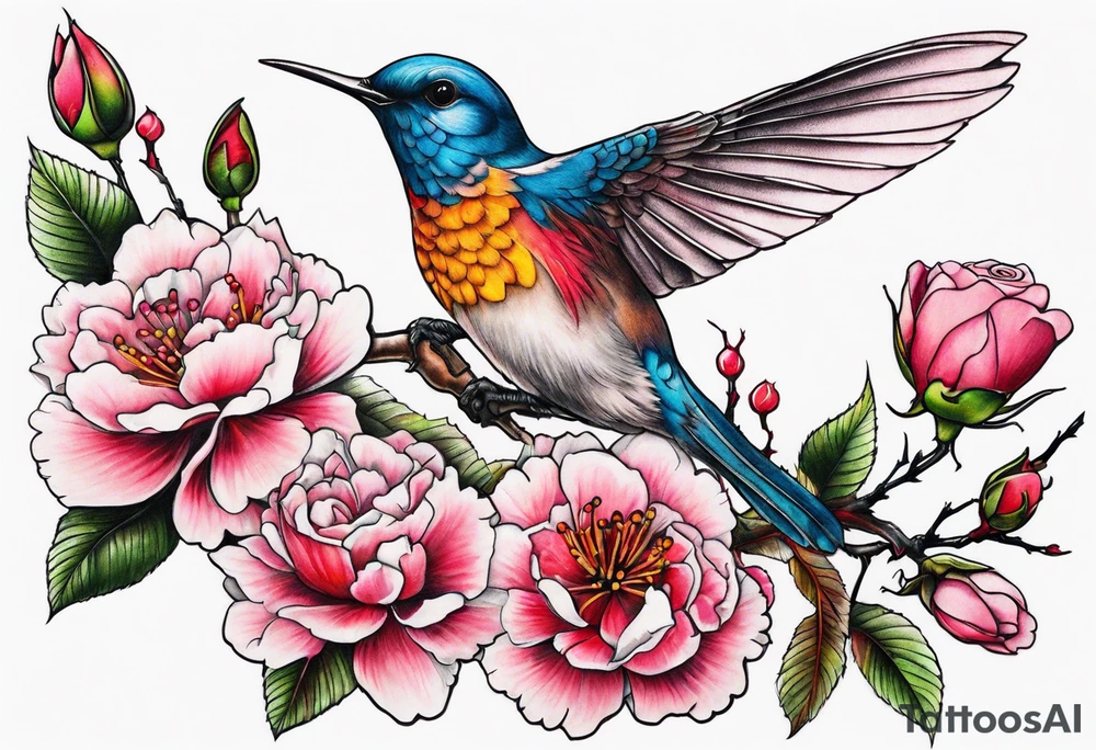 Japanese cherry blossom with birds, butterflies and rose tattoo idea