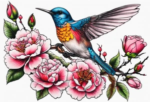Japanese cherry blossom with birds, butterflies and rose tattoo idea