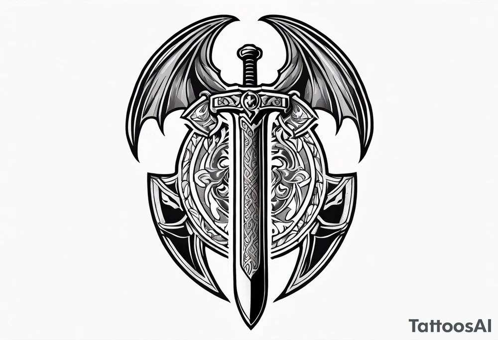 Valhalla sword shield dragon axe tattoo idea