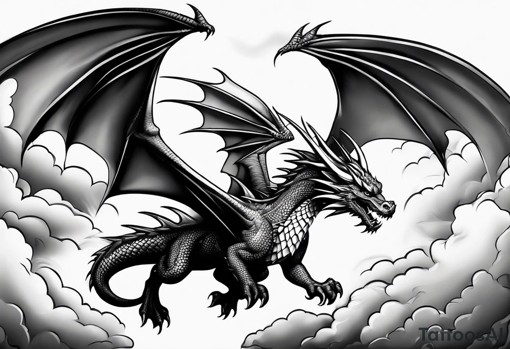 Dragon soaring through clouds tattoo idea