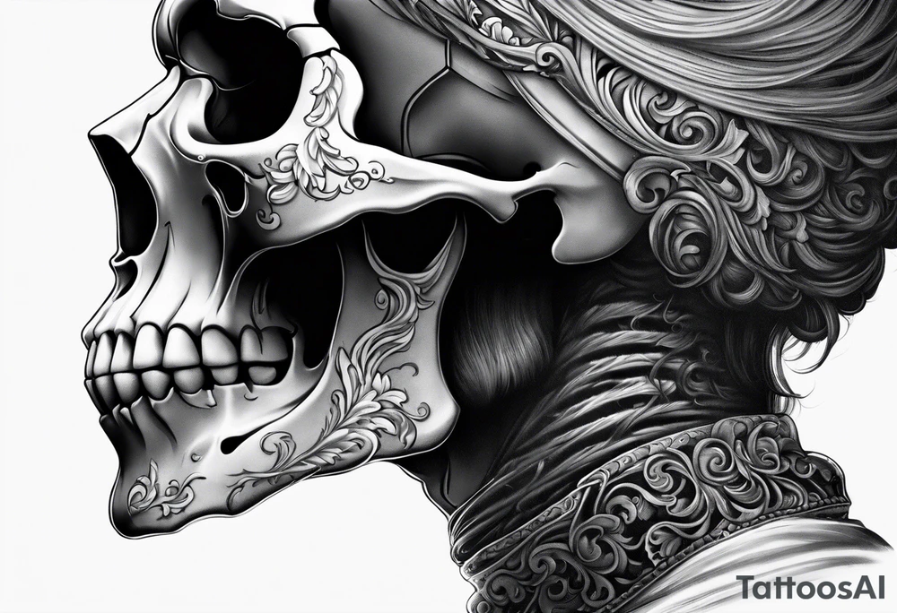 Male skull decaying side view hair tattoo idea