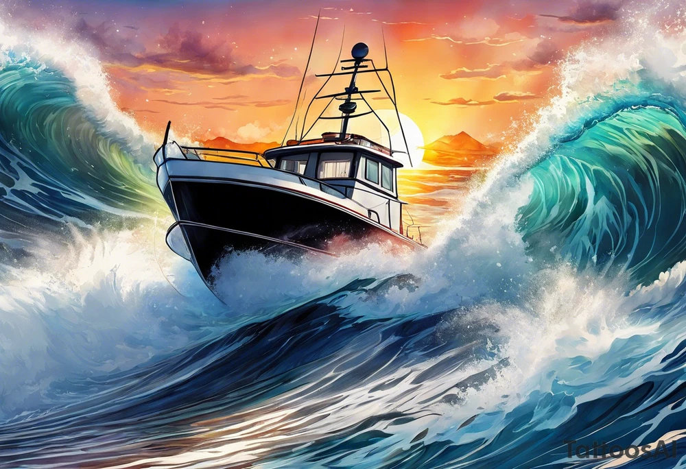 boat, sun, earth tattoo idea