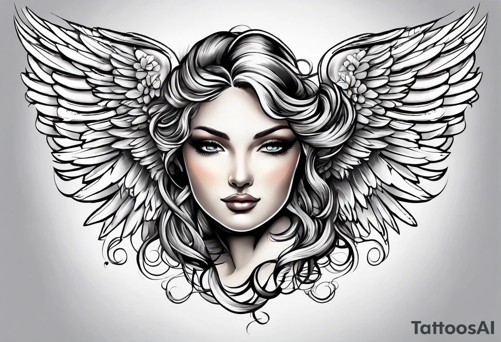 beautiful angel wings. with flilgree in the background tattoo idea