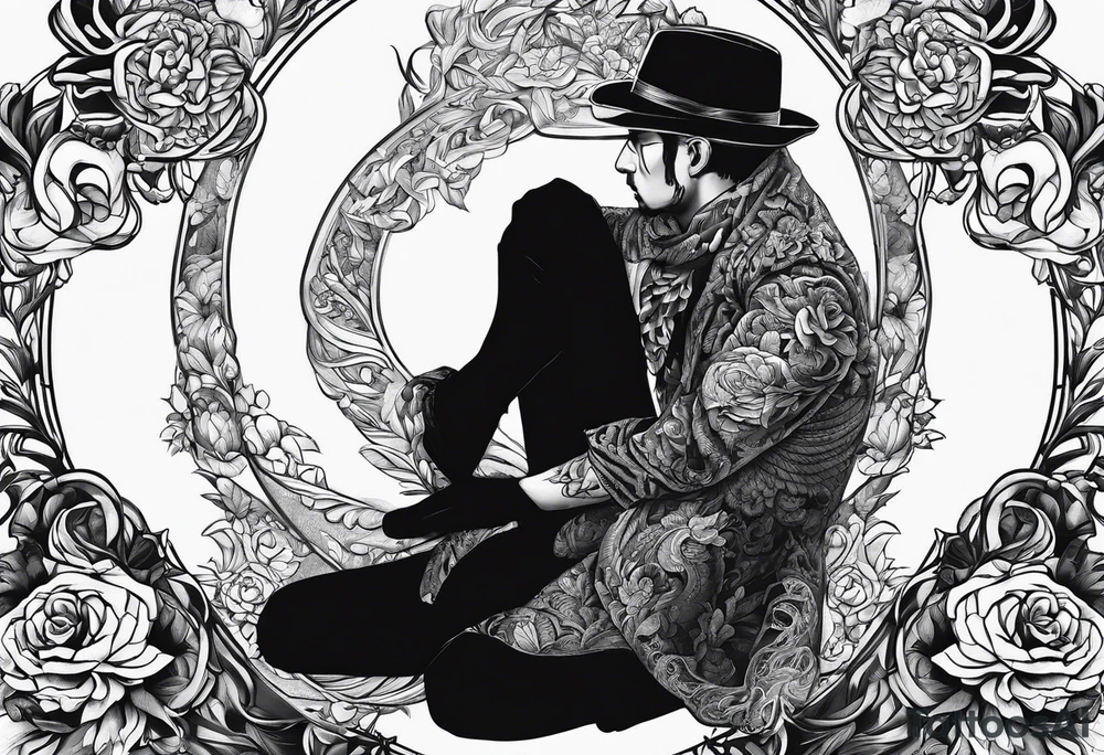 shadow man sitting tattoo idea