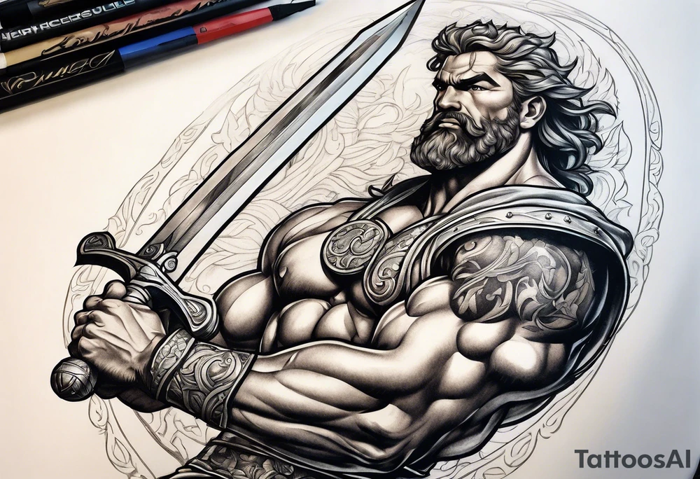 Hercules holding swords tattoo idea