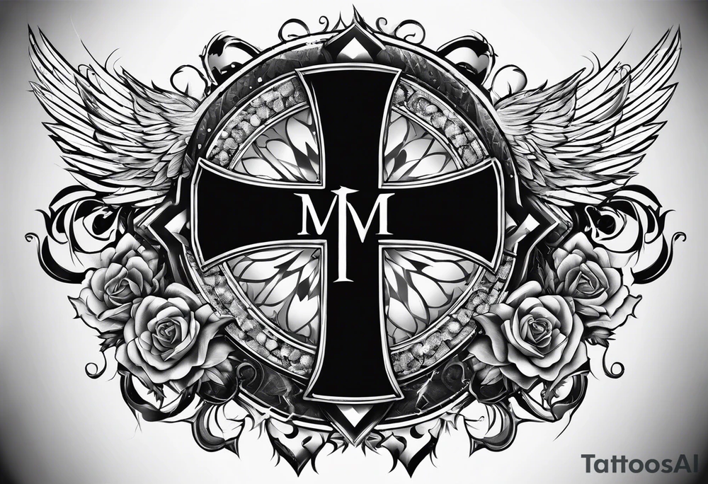 Rock music and cross tattoo idea