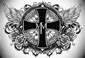 Rock music and cross tattoo idea
