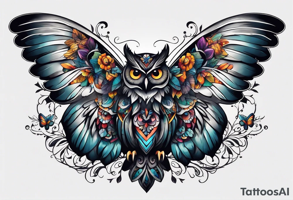 Owl and butterfly tattoo idea