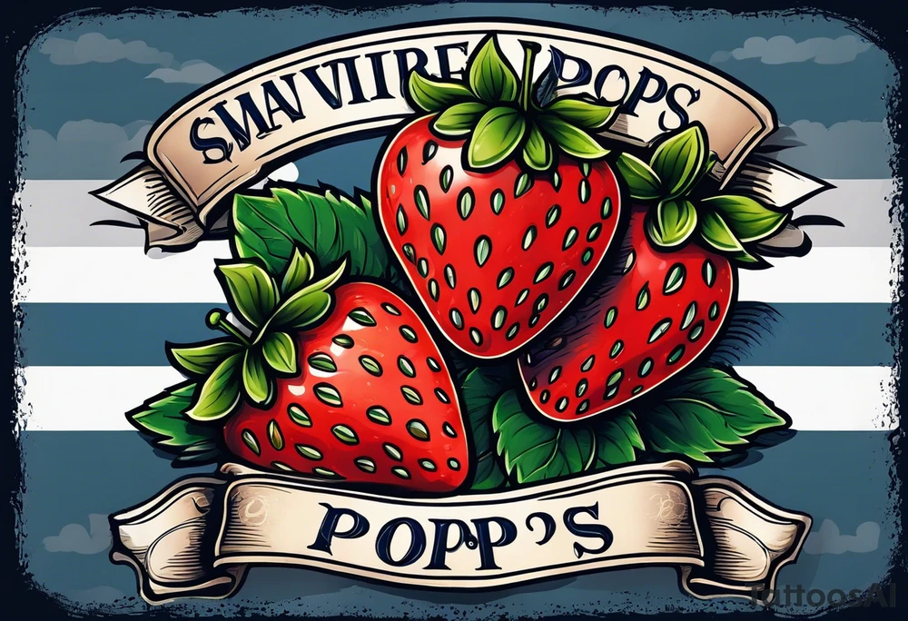 traditional navy tattoo Strawberry with banner that says Pops tattoo idea