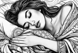 girl sleeping in blanket that looks like space tattoo idea