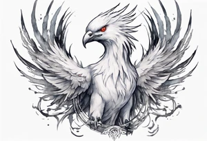 a white phoenix with an iron circlet on it's head tattoo idea