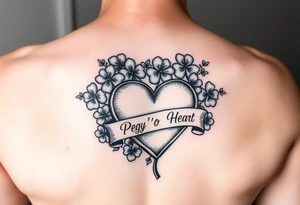 Bunch of shamrocks with a big heart and a banner across the heart that says " Peg 'o My Heart " tattoo idea