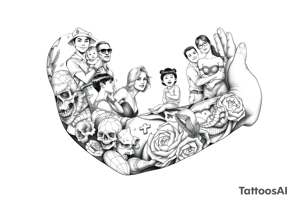 A collage of memories.  College, dating, marriage, child’s birth, second child’s birth, Disney vacation, Hawaii vacation. tattoo idea