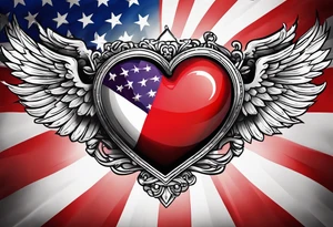Flag inside of a heart with wings tattoo idea