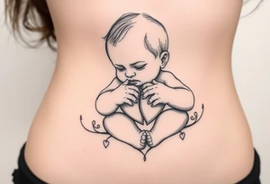 Baby held by working hands with hearts tattoo idea