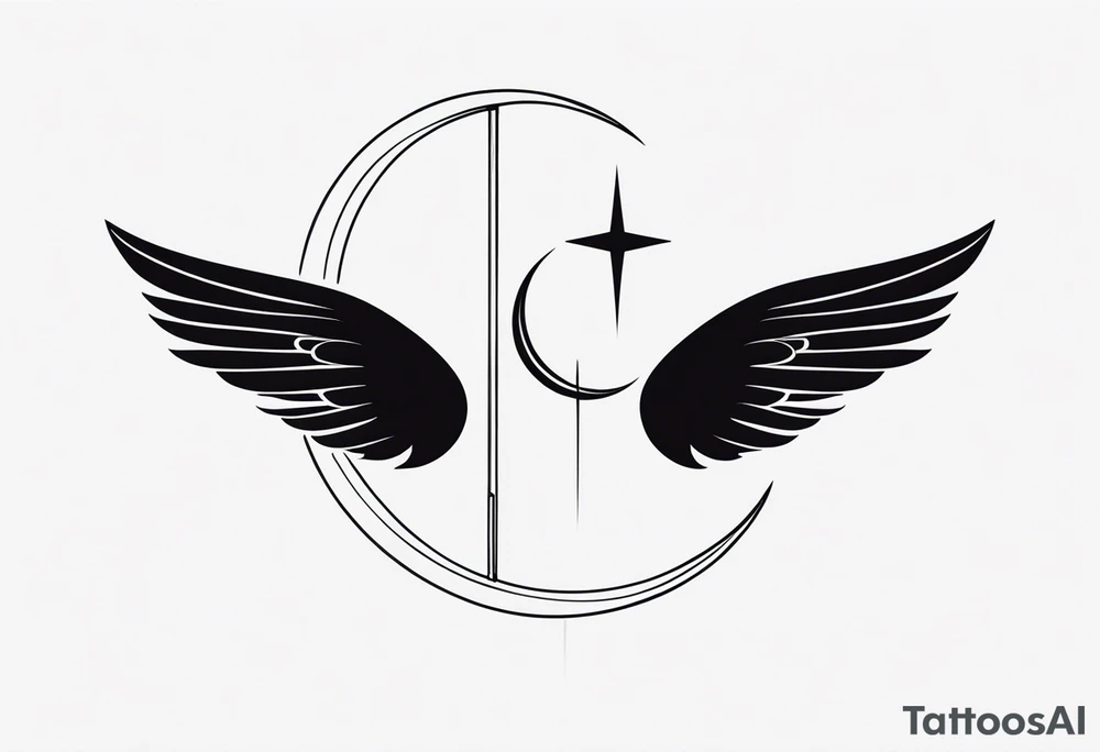 Wings with freedom symbol, Jedi symbol, crescent moon, Atheist tattoo idea